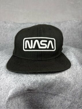 NASA Logo Snapback Hat Black White Embroidered Flat Bill Cap